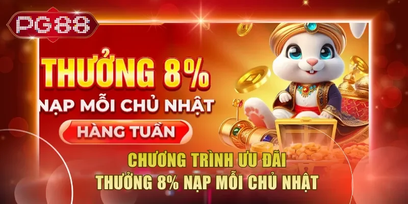 Chương trình ưu đãi thưởng 8% nạp mỗi chủ nhật